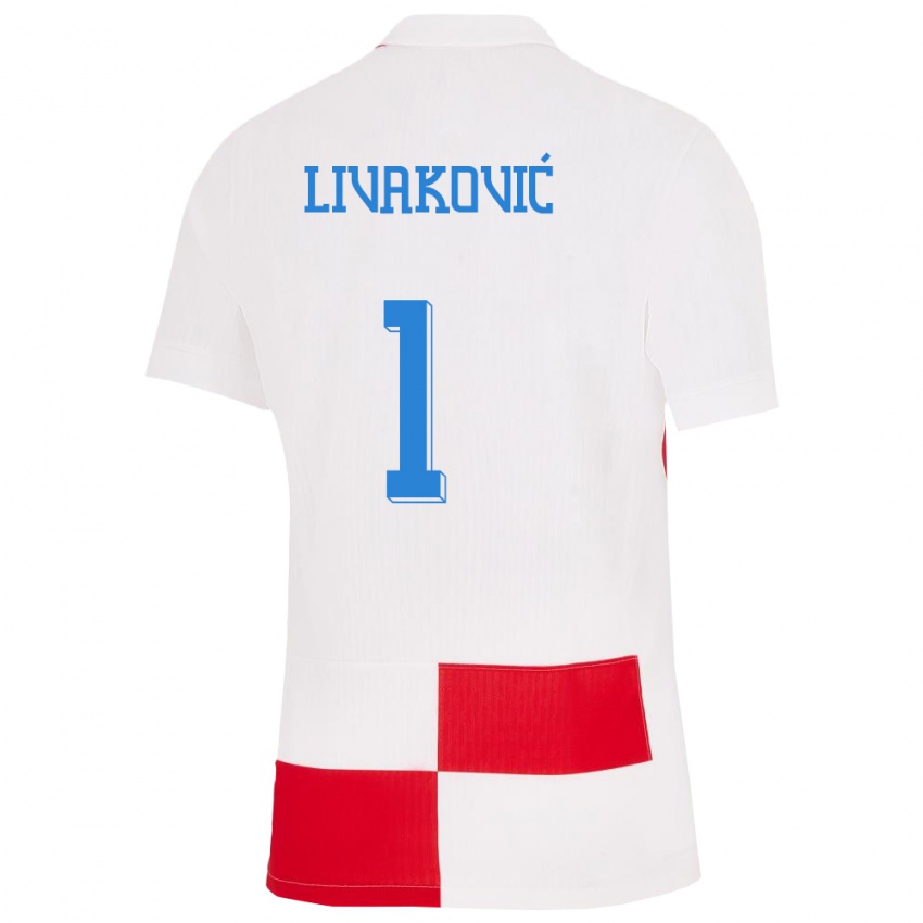 Férfi Horvátország Dominik Livakovic #1 Fehér Piros Hazai Jersey 24-26 Mez Póló Ing