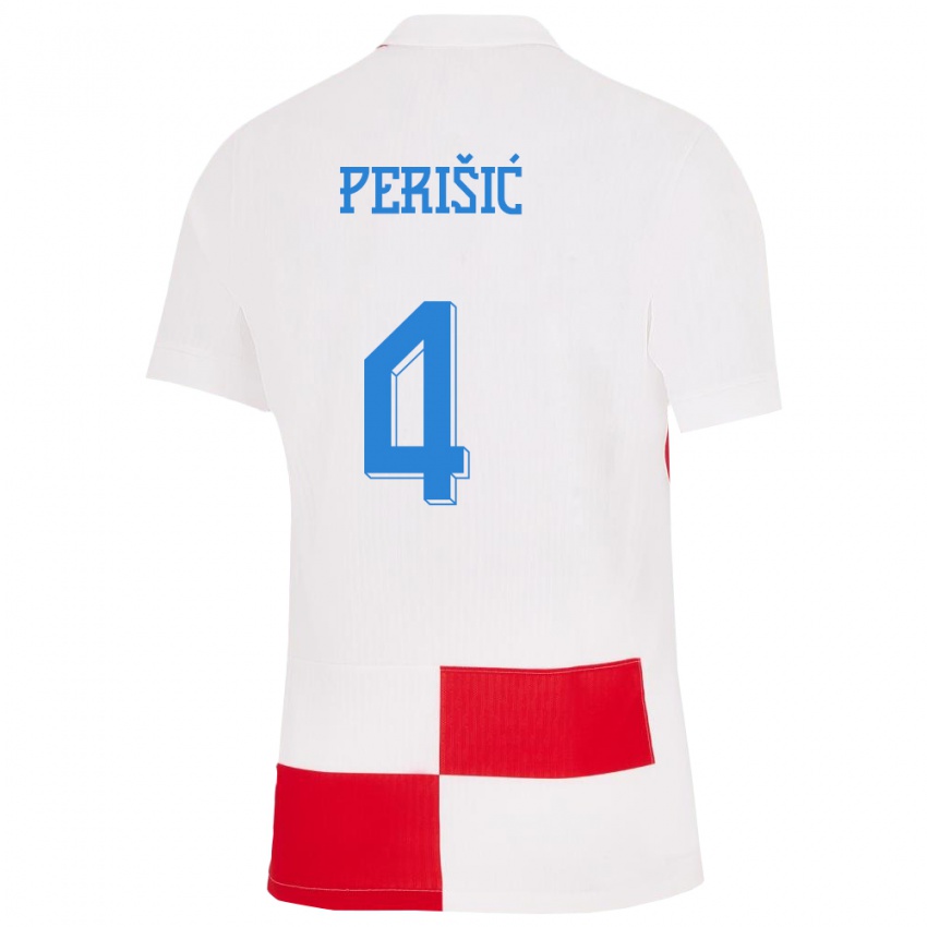 Férfi Horvátország Ivan Perisic #4 Fehér Piros Hazai Jersey 24-26 Mez Póló Ing