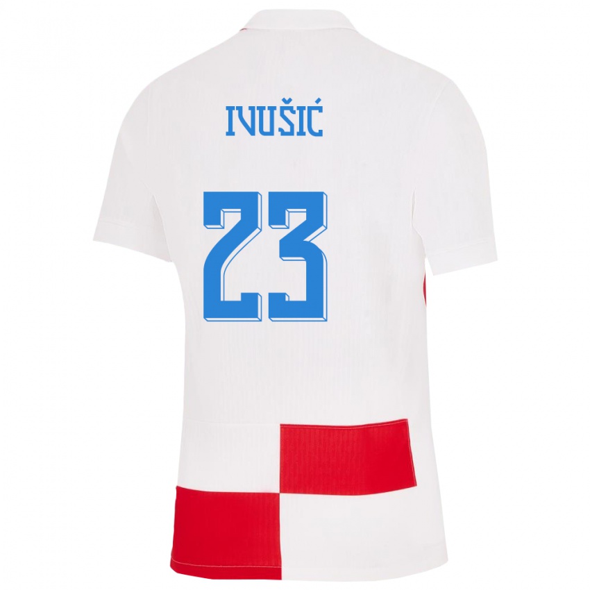 Férfi Horvátország Ivica Ivusic #23 Fehér Piros Hazai Jersey 24-26 Mez Póló Ing