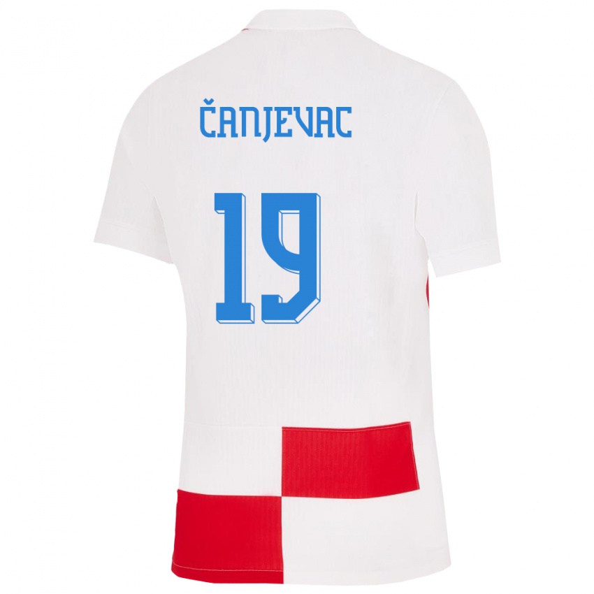 Férfi Horvátország Janja Canjevac #19 Fehér Piros Hazai Jersey 24-26 Mez Póló Ing