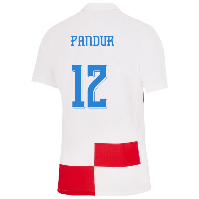 Férfi Horvátország Ivor Pandur #12 Fehér Piros Hazai Jersey 24-26 Mez Póló Ing