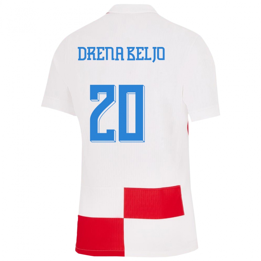 Férfi Horvátország Dion Drena Beljo #20 Fehér Piros Hazai Jersey 24-26 Mez Póló Ing