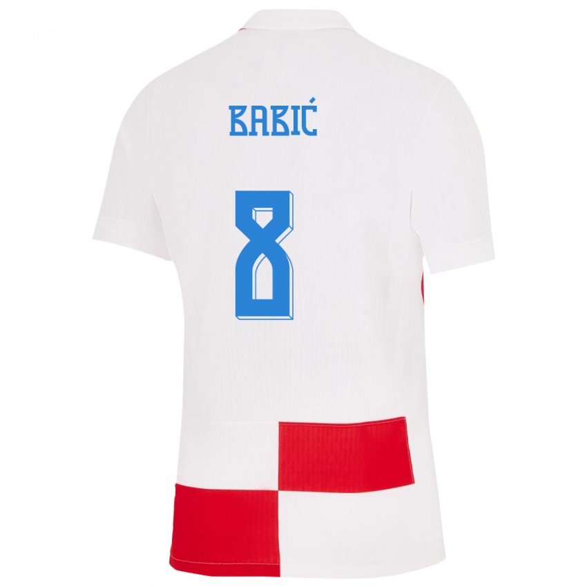 Férfi Horvátország Andro Babic #8 Fehér Piros Hazai Jersey 24-26 Mez Póló Ing