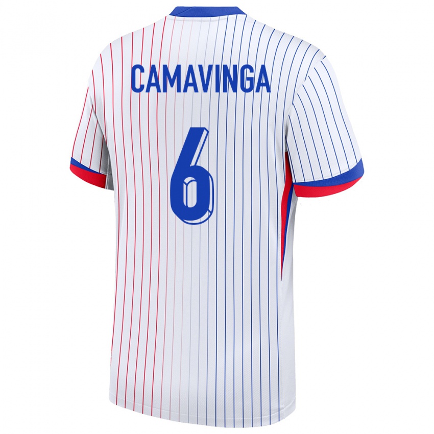 Férfi Franciaország Eduardo Camavinga #6 Fehér Idegenbeli Jersey 24-26 Mez Póló Ing