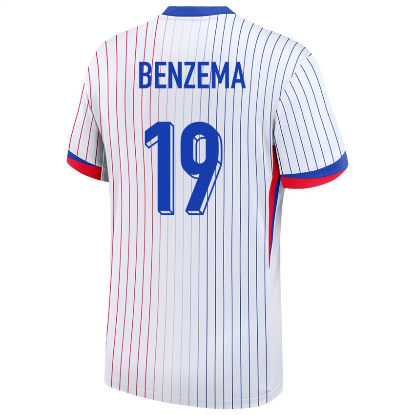 Férfi Franciaország Karim Benzema #19 Fehér Idegenbeli Jersey 24-26 Mez Póló Ing