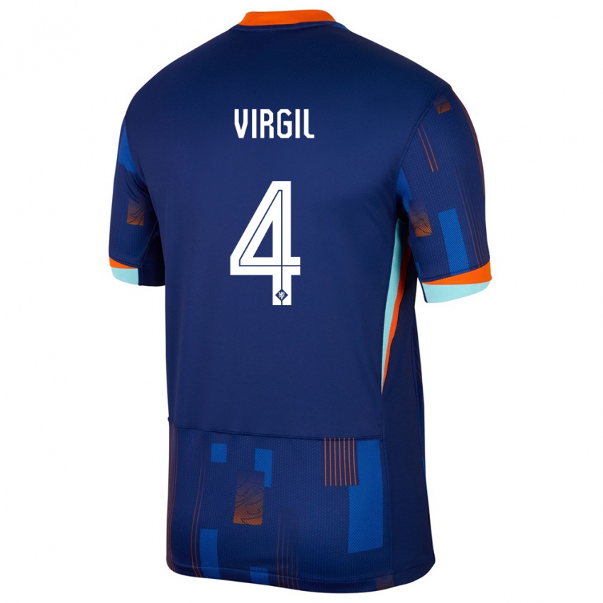 Férfi Hollandia Virgil Van Dijk #4 Kék Idegenbeli Jersey 24-26 Mez Póló Ing