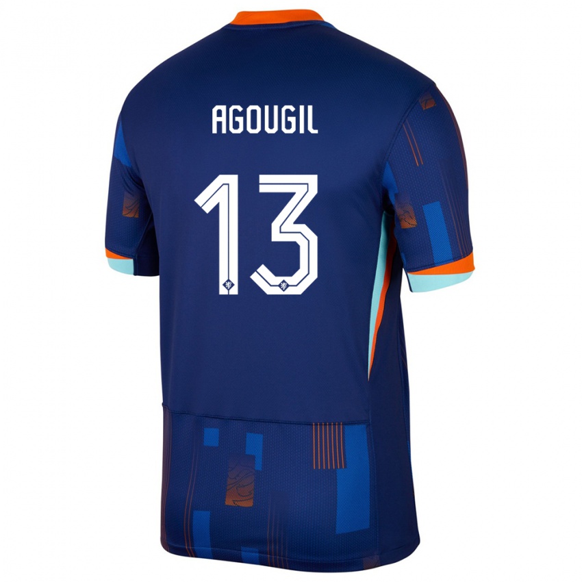 Férfi Hollandia Oualid Agougil #13 Kék Idegenbeli Jersey 24-26 Mez Póló Ing