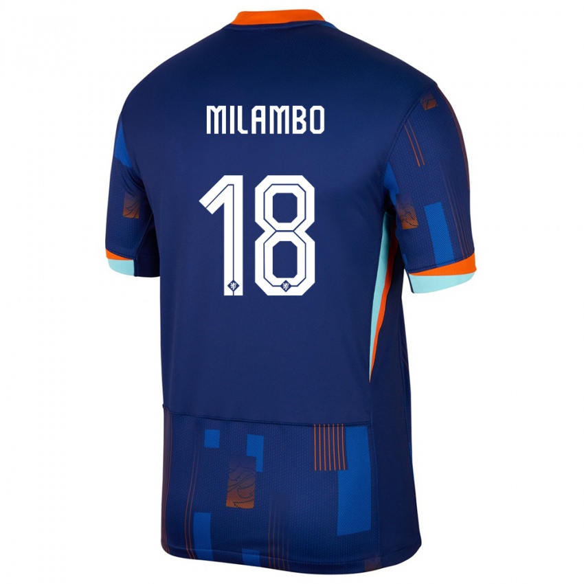Férfi Hollandia Antoni Milambo #18 Kék Idegenbeli Jersey 24-26 Mez Póló Ing