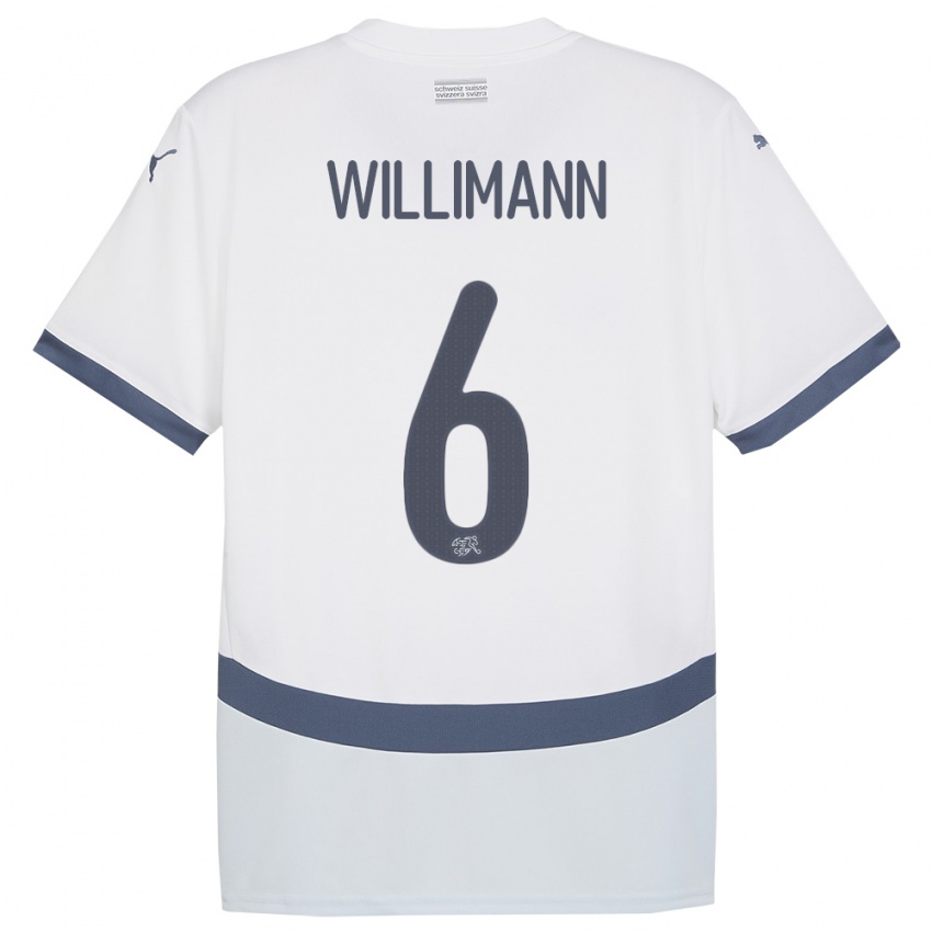 Férfi Svájc Mauricio Willimann #6 Fehér Idegenbeli Jersey 24-26 Mez Póló Ing