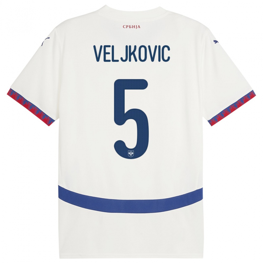Férfi Szerbia Milos Veljkovic #5 Fehér Idegenbeli Jersey 24-26 Mez Póló Ing