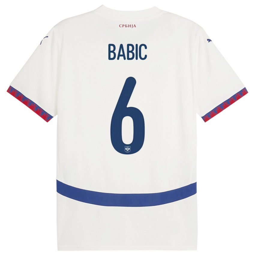 Férfi Szerbia Srdjan Babic #6 Fehér Idegenbeli Jersey 24-26 Mez Póló Ing