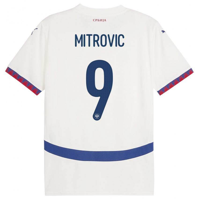 Férfi Szerbia Aleksandar Mitrovic #9 Fehér Idegenbeli Jersey 24-26 Mez Póló Ing
