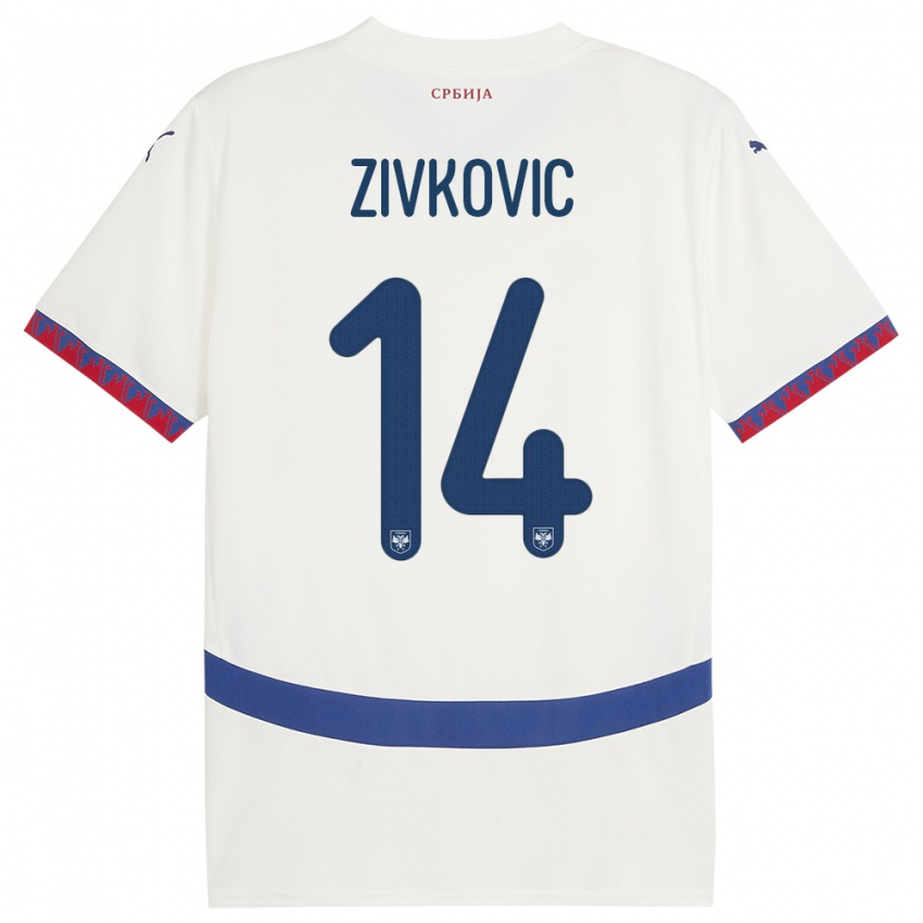 Férfi Szerbia Andrija Zivkovic #14 Fehér Idegenbeli Jersey 24-26 Mez Póló Ing