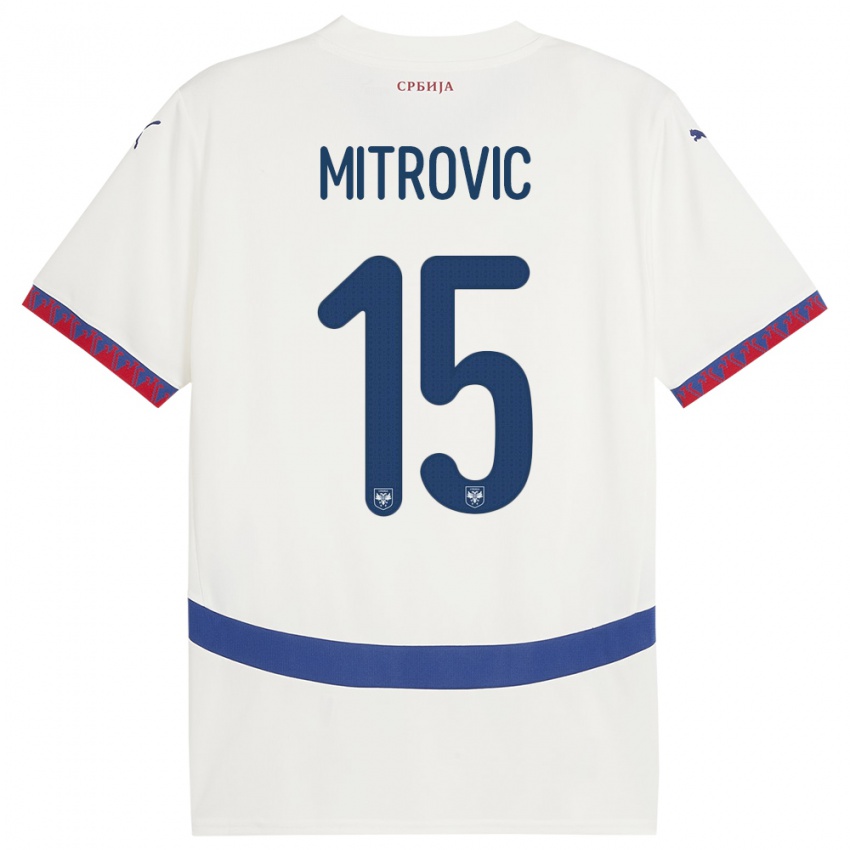 Férfi Szerbia Stefan Mitrovic #15 Fehér Idegenbeli Jersey 24-26 Mez Póló Ing
