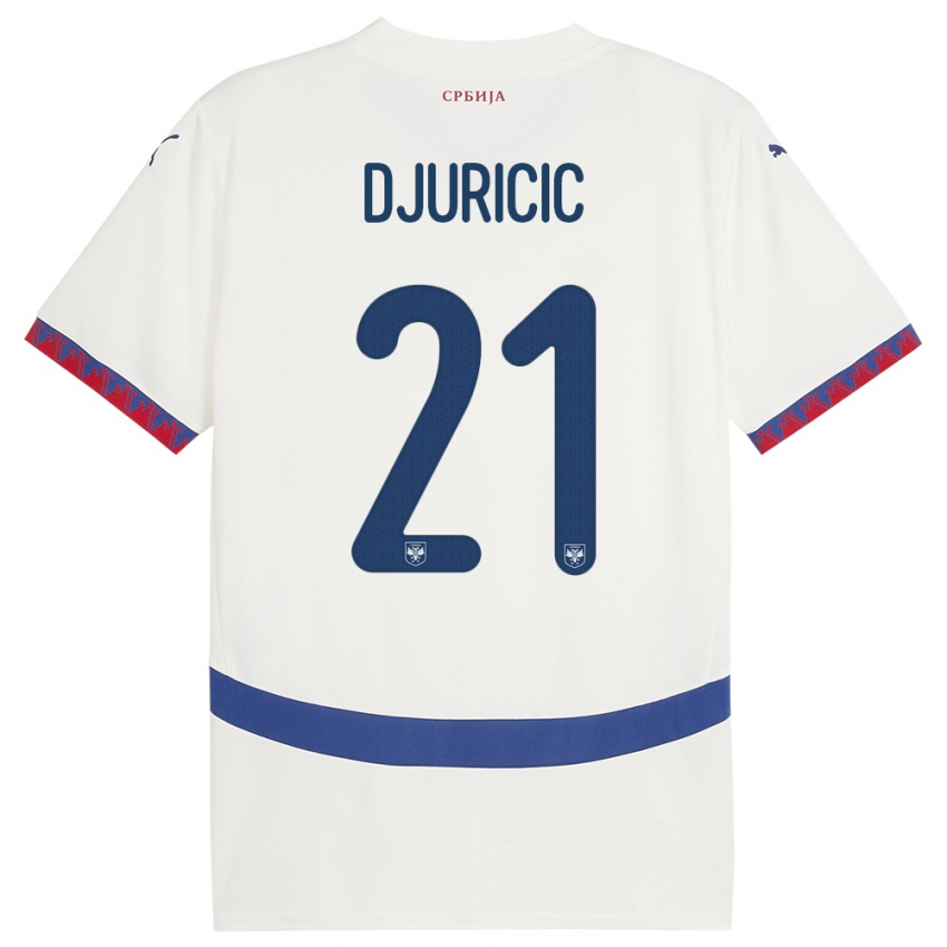 Férfi Szerbia Filip Djuricic #21 Fehér Idegenbeli Jersey 24-26 Mez Póló Ing