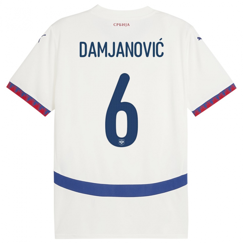 Férfi Szerbia Nevena Damjanovic #6 Fehér Idegenbeli Jersey 24-26 Mez Póló Ing