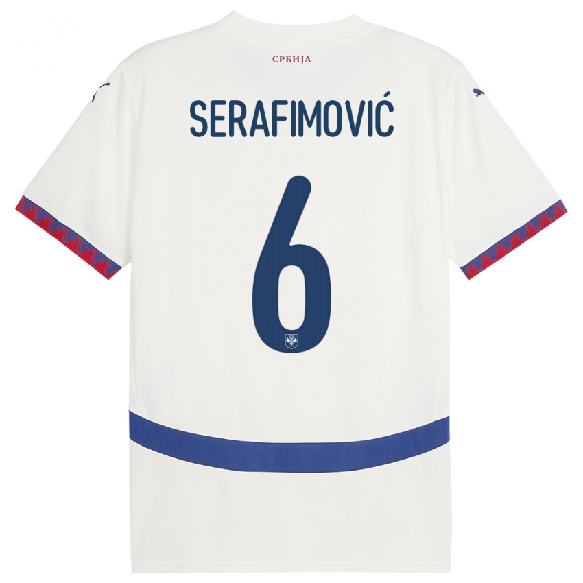 Férfi Szerbia Vojin Serafimovic #6 Fehér Idegenbeli Jersey 24-26 Mez Póló Ing