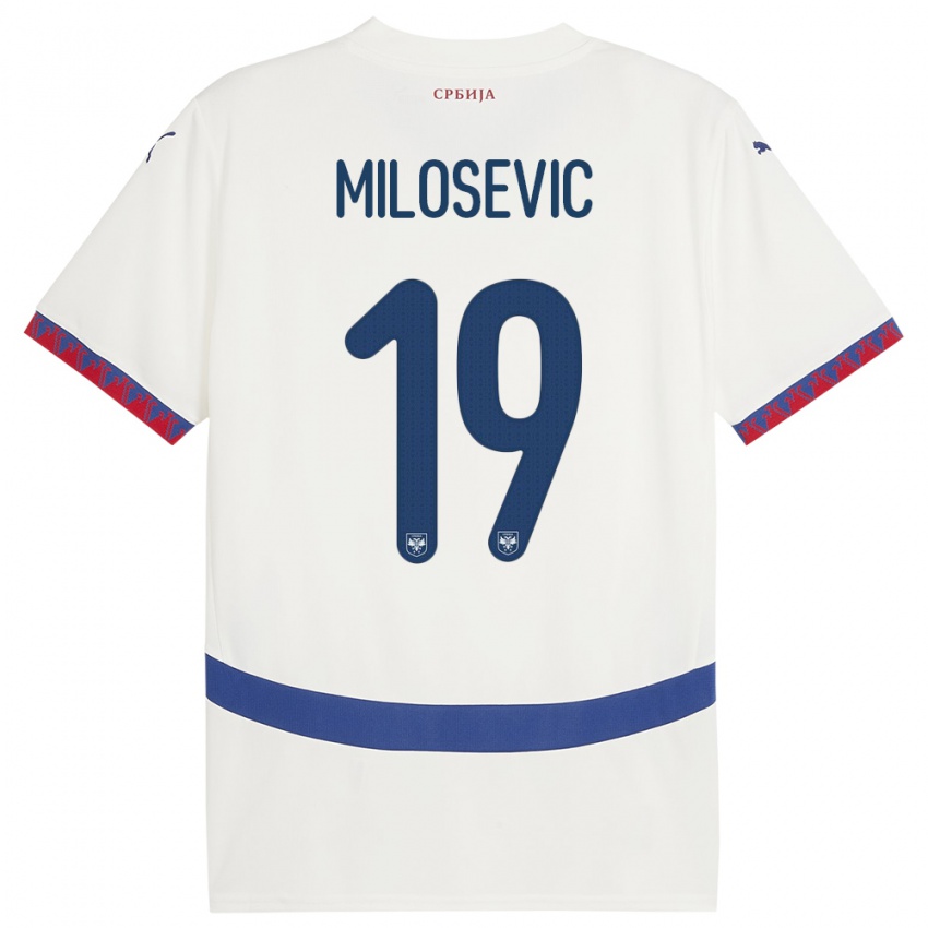 Férfi Szerbia Jovan Milosevic #19 Fehér Idegenbeli Jersey 24-26 Mez Póló Ing