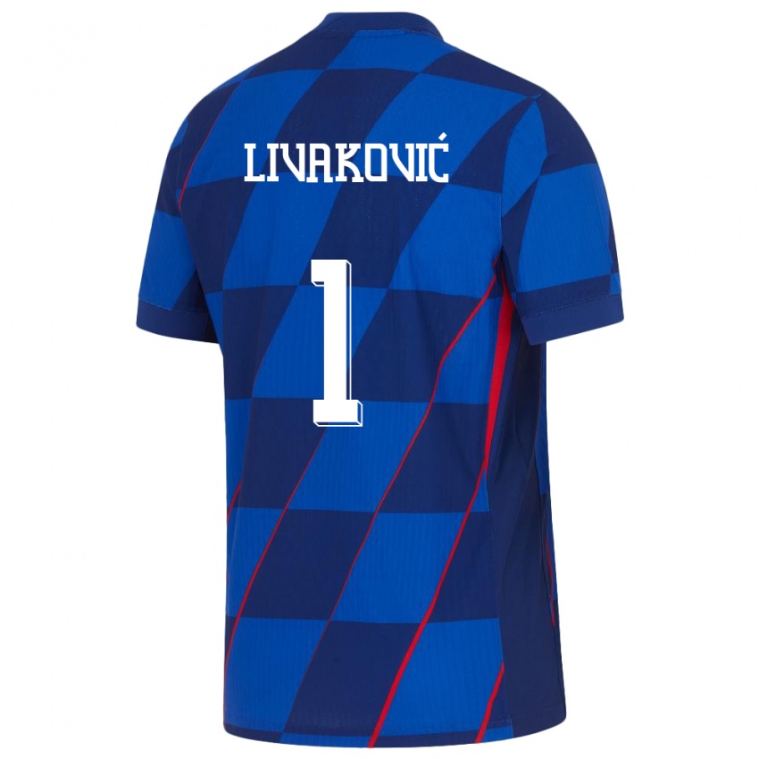 Férfi Horvátország Dominik Livakovic #1 Kék Idegenbeli Jersey 24-26 Mez Póló Ing