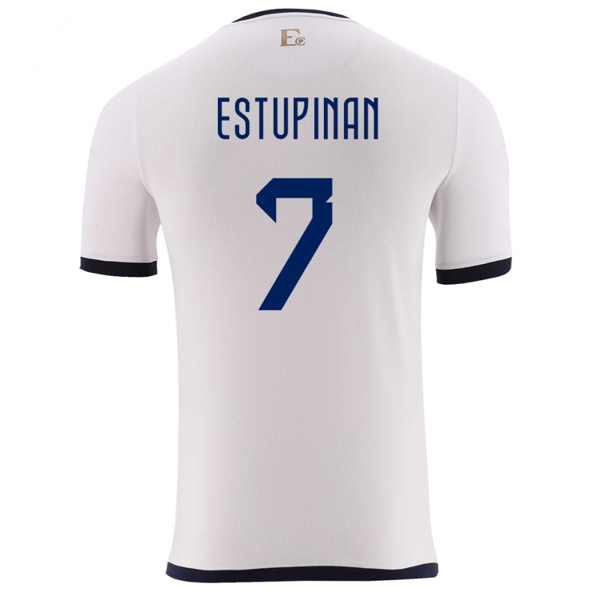Férfi Ecuador Pervis Estupinan #7 Fehér Idegenbeli Jersey 24-26 Mez Póló Ing