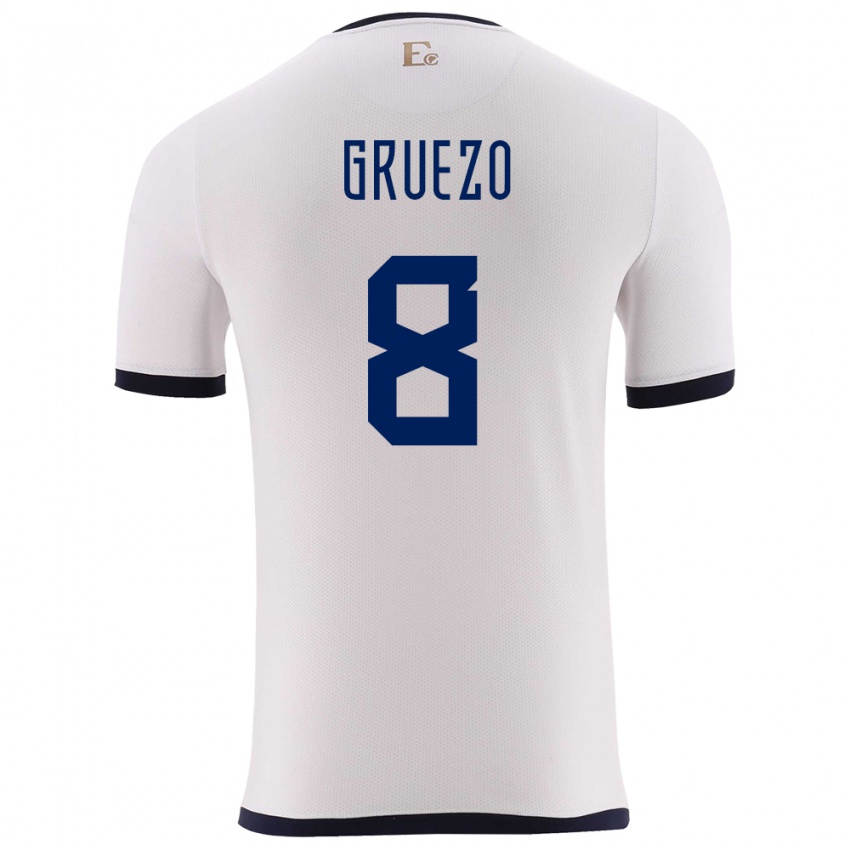 Férfi Ecuador Carlos Gruezo #8 Fehér Idegenbeli Jersey 24-26 Mez Póló Ing