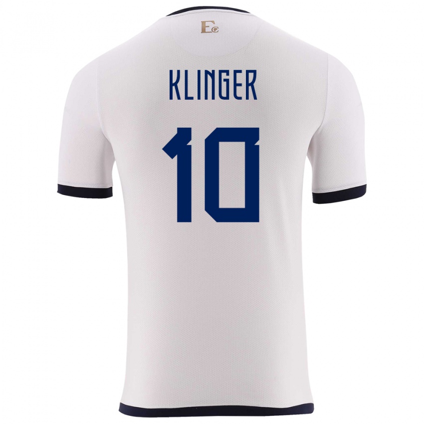 Férfi Ecuador Jose Klinger #10 Fehér Idegenbeli Jersey 24-26 Mez Póló Ing