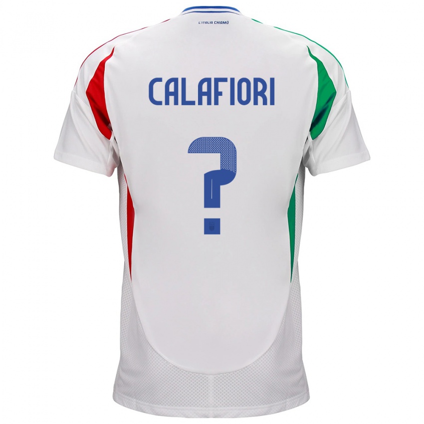 Férfi Olaszország Riccardo Calafiori #0 Fehér Idegenbeli Jersey 24-26 Mez Póló Ing