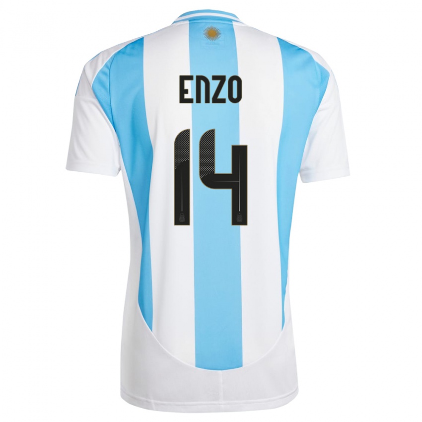 Női Argentína Enzo Fernandez #14 Fehér Kék Hazai Jersey 24-26 Mez Póló Ing