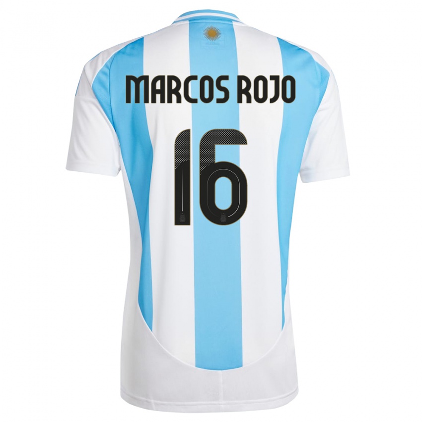 Női Argentína Marcos Rojo #16 Fehér Kék Hazai Jersey 24-26 Mez Póló Ing