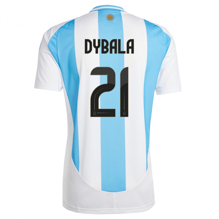 Női Argentína Paulo Dybala #21 Fehér Kék Hazai Jersey 24-26 Mez Póló Ing