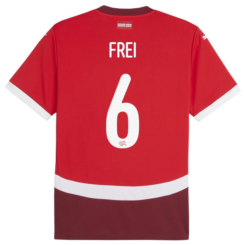 Női Svájc Fabian Frei #6 Piros Hazai Jersey 24-26 Mez Póló Ing