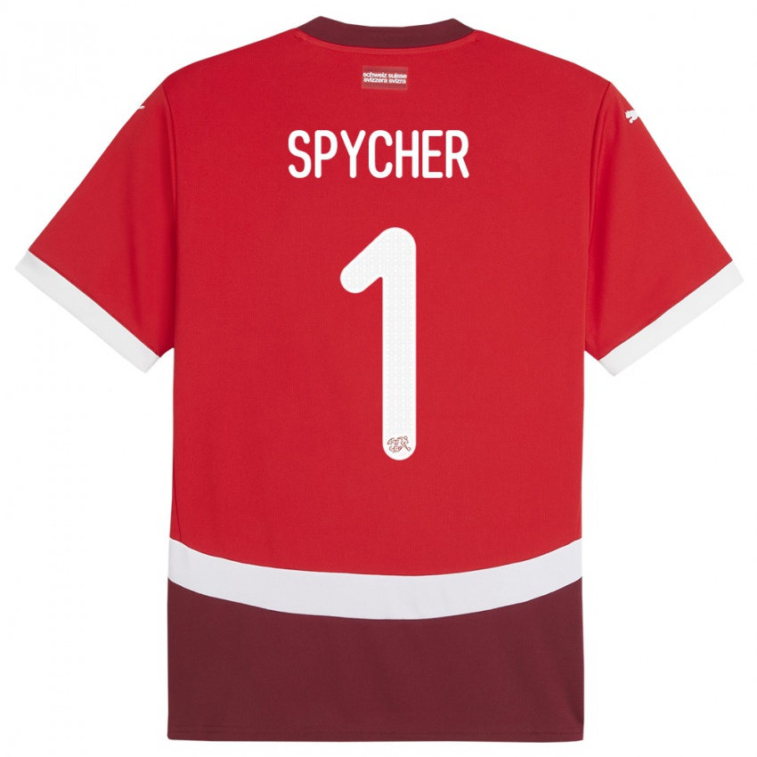 Női Svájc Tim Spycher #1 Piros Hazai Jersey 24-26 Mez Póló Ing