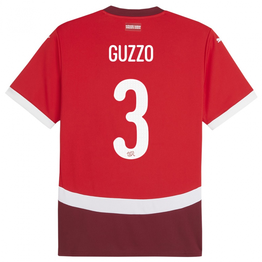 Női Svájc Ramon Guzzo #3 Piros Hazai Jersey 24-26 Mez Póló Ing