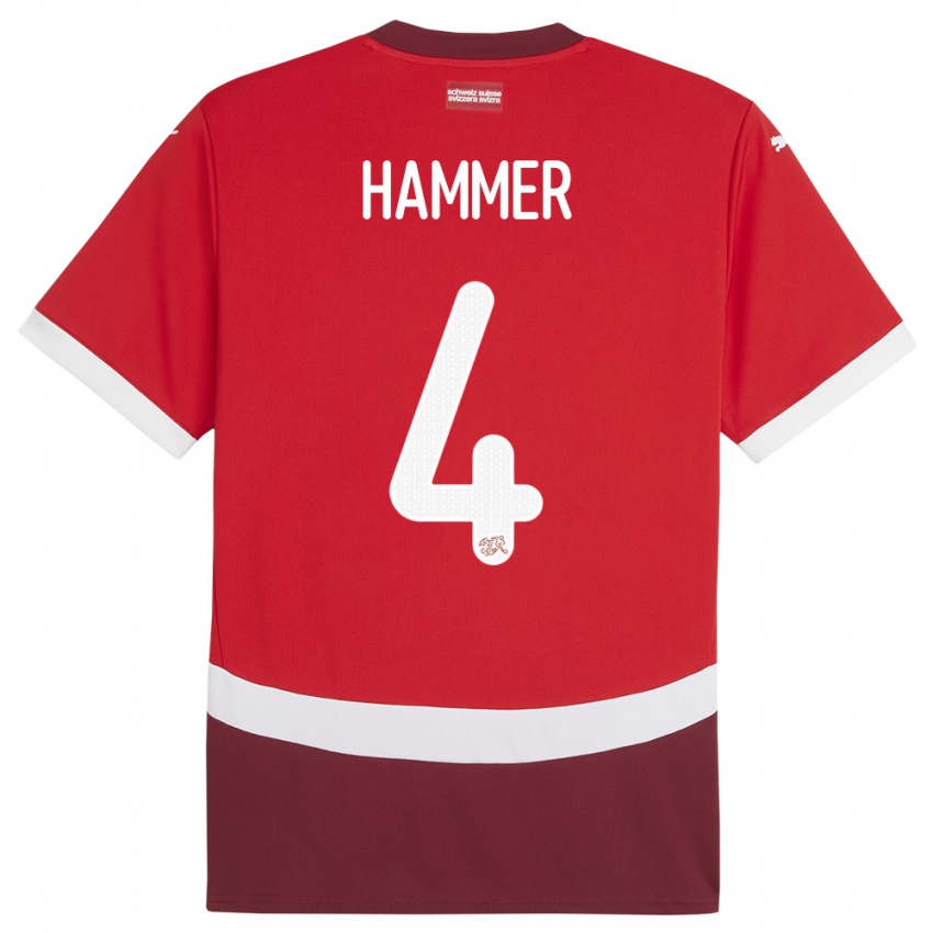 Női Svájc Pascal Hammer #4 Piros Hazai Jersey 24-26 Mez Póló Ing