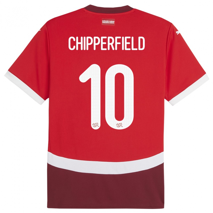 Női Svájc Liam Chipperfield #10 Piros Hazai Jersey 24-26 Mez Póló Ing