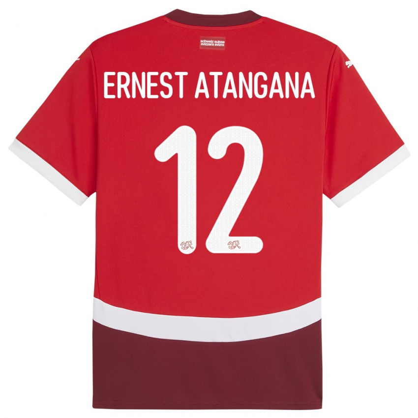 Női Svájc Brian Ernest Atangana #12 Piros Hazai Jersey 24-26 Mez Póló Ing