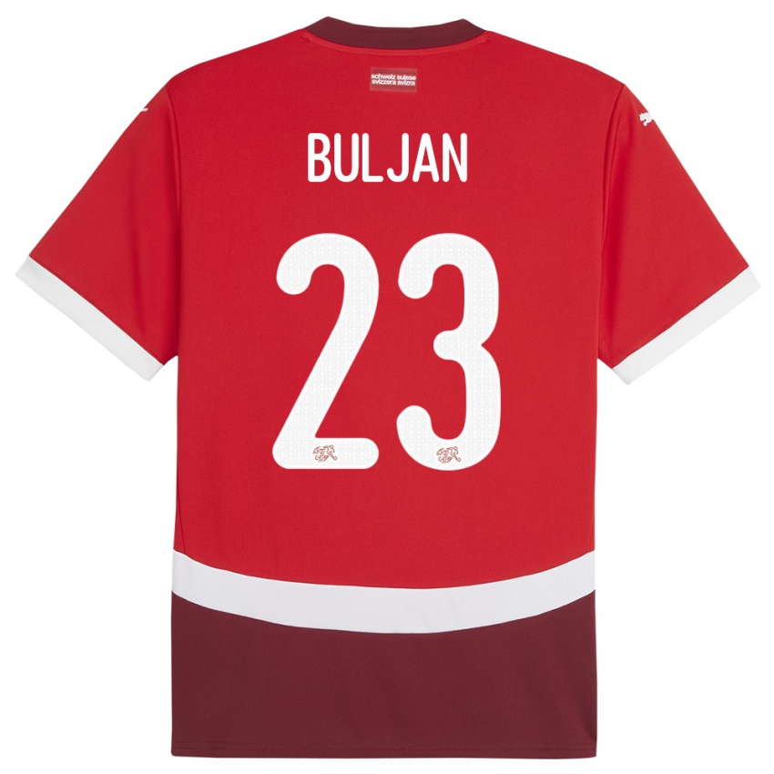 Női Svájc Leo Buljan #23 Piros Hazai Jersey 24-26 Mez Póló Ing