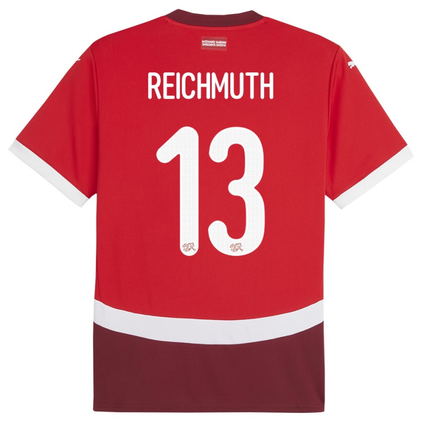 Női Svájc Miguel Reichmuth #13 Piros Hazai Jersey 24-26 Mez Póló Ing