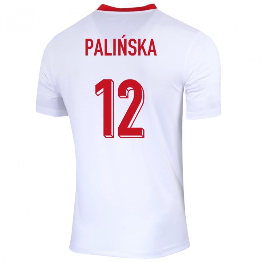 Női Lengyelország Anna Palinska #12 Fehér Hazai Jersey 24-26 Mez Póló Ing