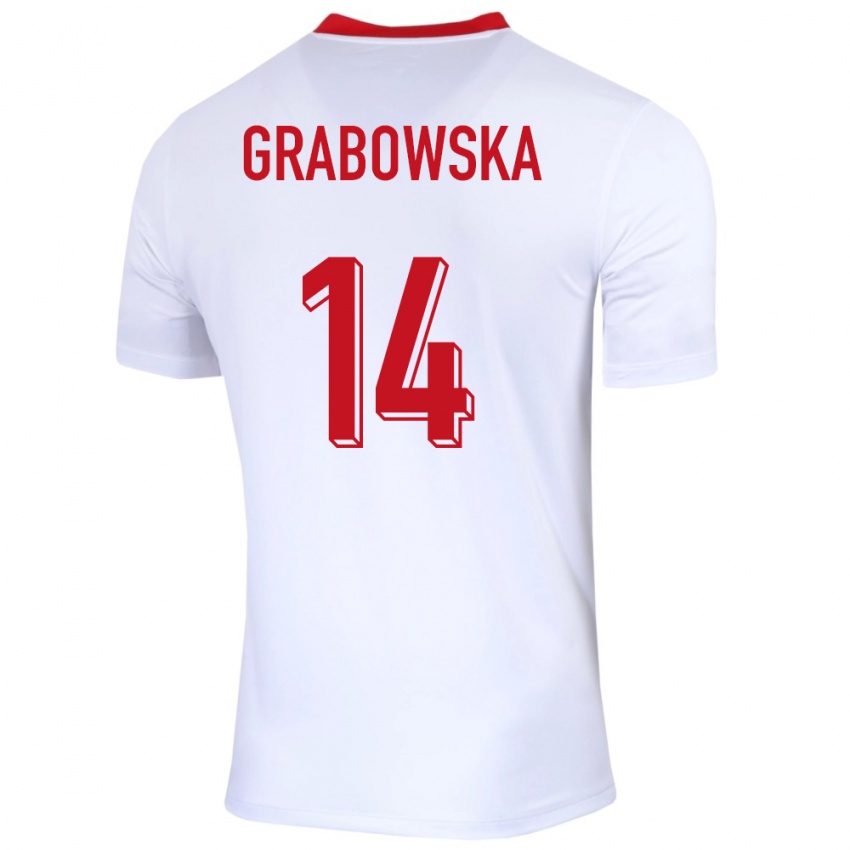 Női Lengyelország Dominika Grabowska #14 Fehér Hazai Jersey 24-26 Mez Póló Ing