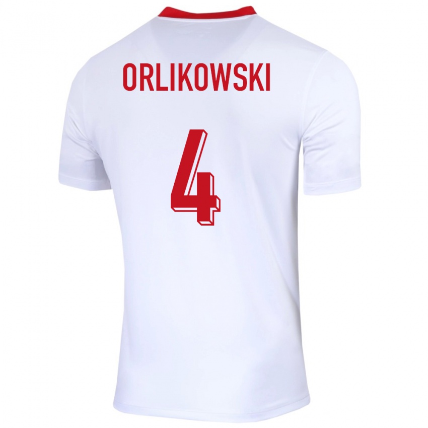 Női Lengyelország Igor Orlikowski #4 Fehér Hazai Jersey 24-26 Mez Póló Ing