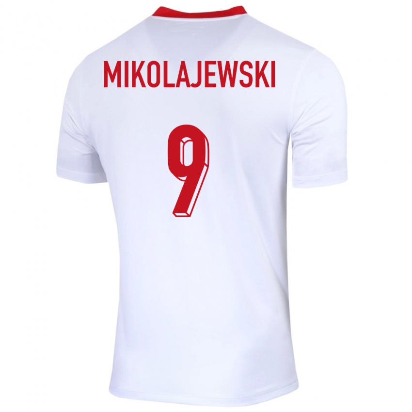Női Lengyelország Daniel Mikolajewski #9 Fehér Hazai Jersey 24-26 Mez Póló Ing
