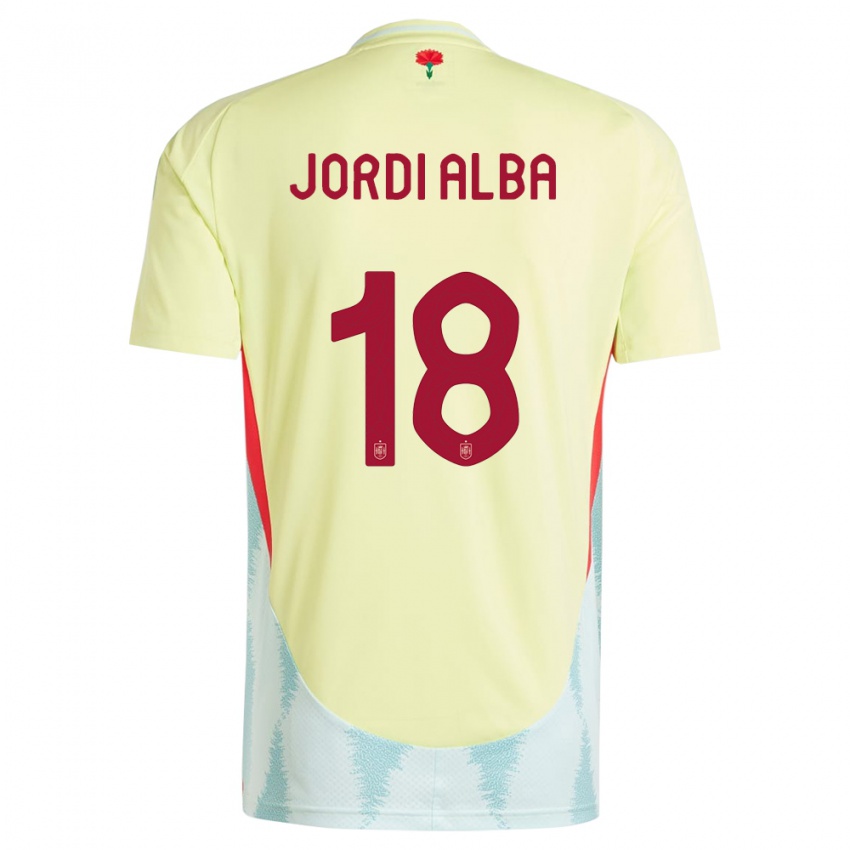 Női Spanyolország Jordi Alba #18 Sárga Idegenbeli Jersey 24-26 Mez Póló Ing