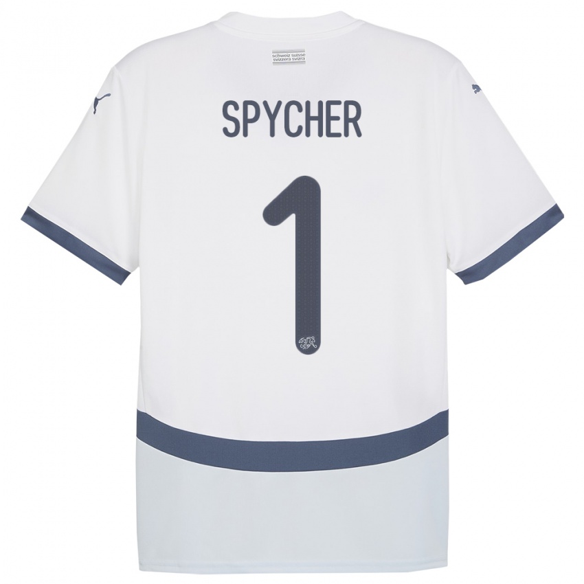 Női Svájc Tim Spycher #1 Fehér Idegenbeli Jersey 24-26 Mez Póló Ing