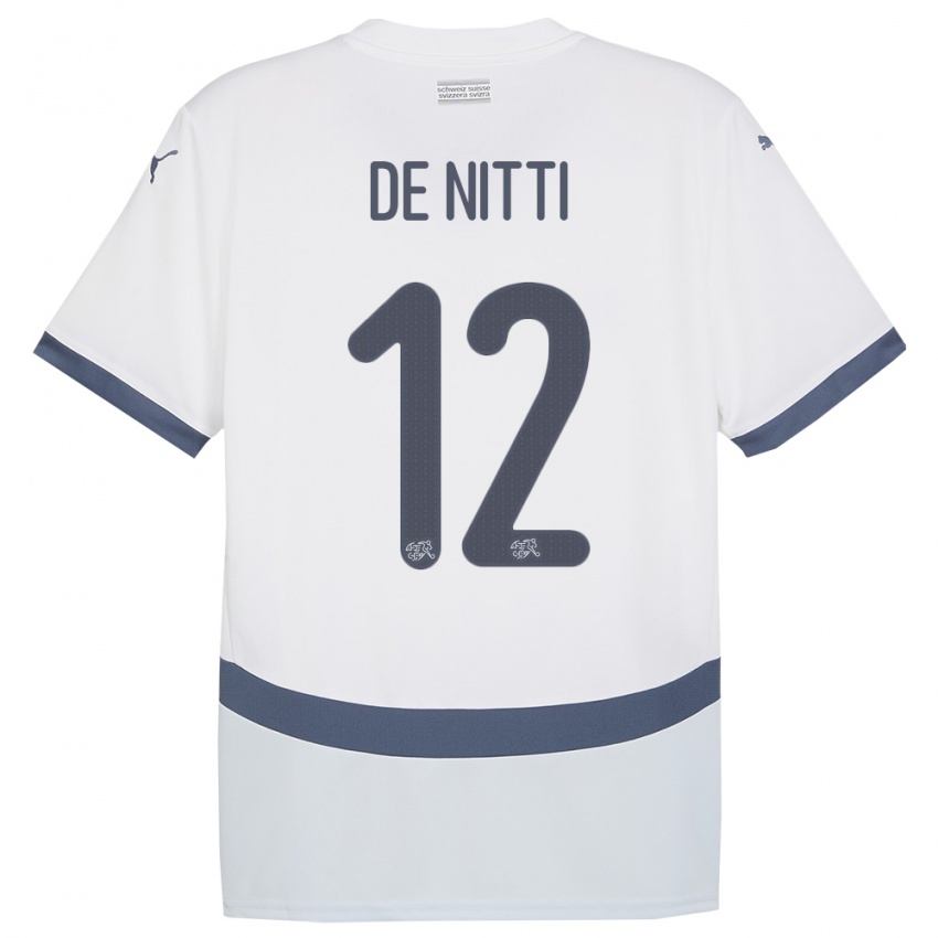 Női Svájc Gianni De Nitti #12 Fehér Idegenbeli Jersey 24-26 Mez Póló Ing