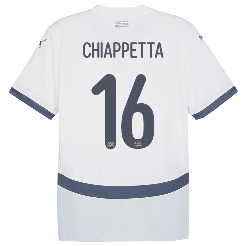 Női Svájc Carmine Chiappetta #16 Fehér Idegenbeli Jersey 24-26 Mez Póló Ing