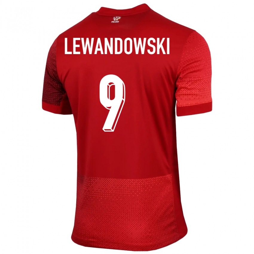 Női Lengyelország Robert Lewandowski #9 Piros Idegenbeli Jersey 24-26 Mez Póló Ing