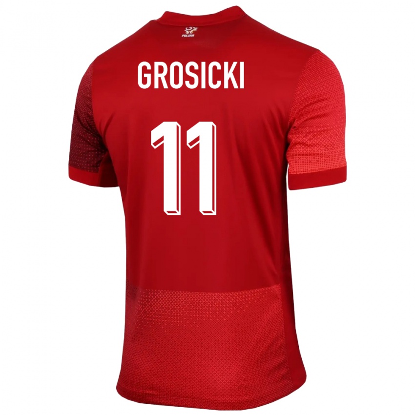 Női Lengyelország Kamil Grosicki #11 Piros Idegenbeli Jersey 24-26 Mez Póló Ing