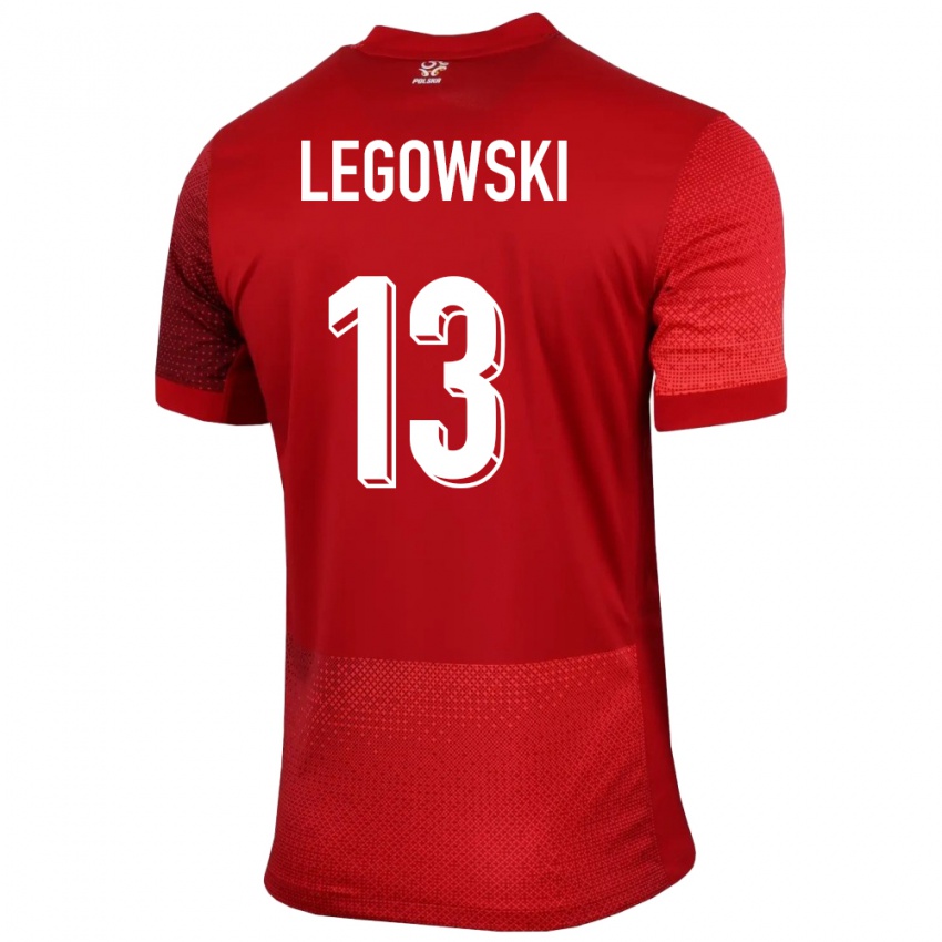 Női Lengyelország Mateusz Legowski #13 Piros Idegenbeli Jersey 24-26 Mez Póló Ing