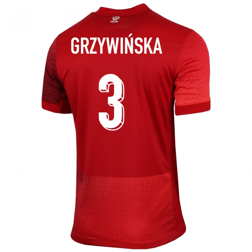 Női Lengyelország Gabriela Grzywinska #3 Piros Idegenbeli Jersey 24-26 Mez Póló Ing